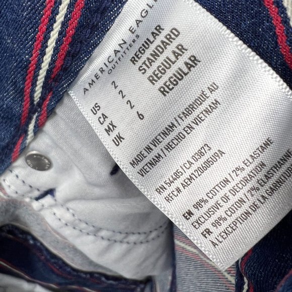 American Eagle Denim Skirt Blue Red Stripe Mini Super Stretch High Rise - Picture 4 of 9